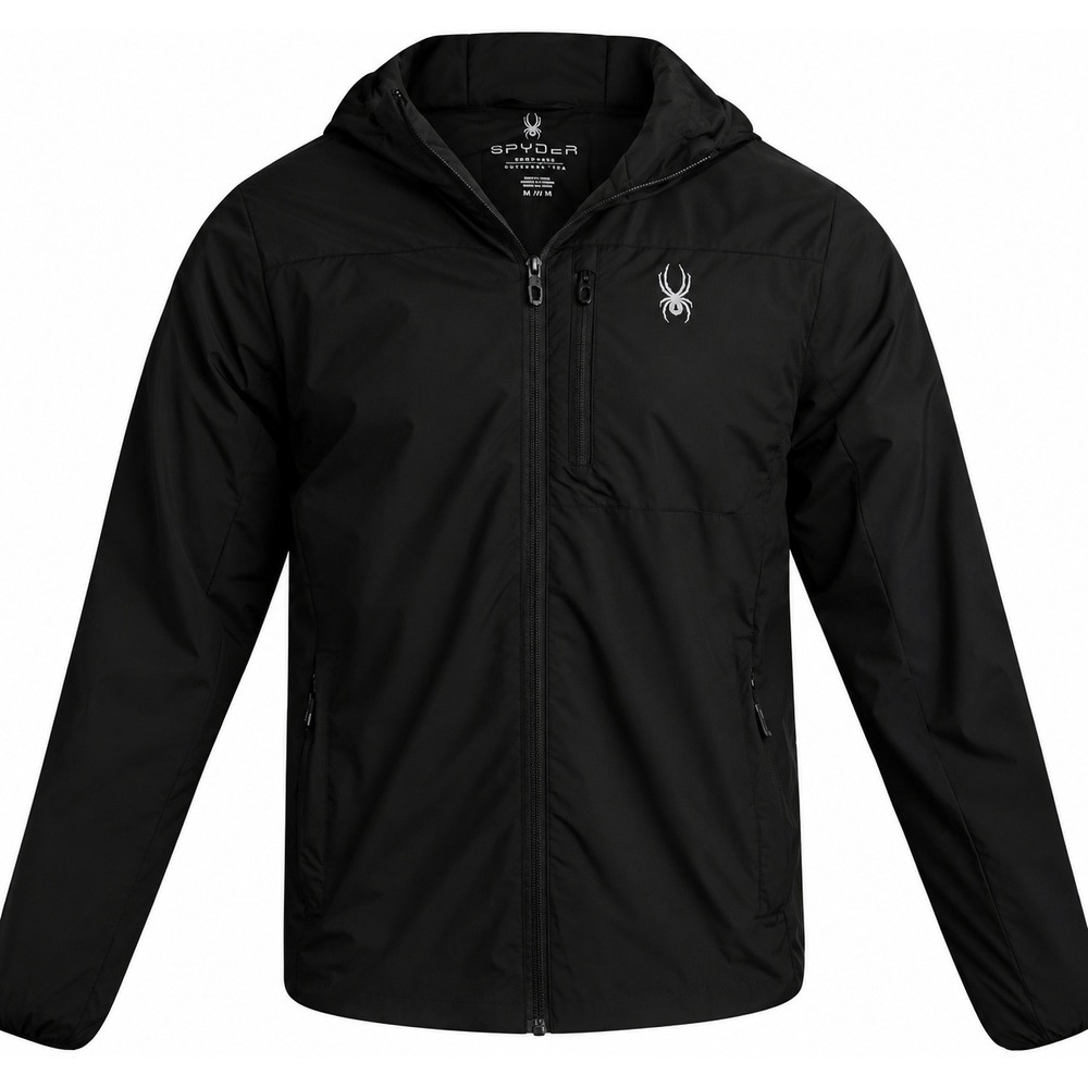 MSRP $54 Spyder Men's M Black Insulated Hooded Jacket Full Zip Water Resistant